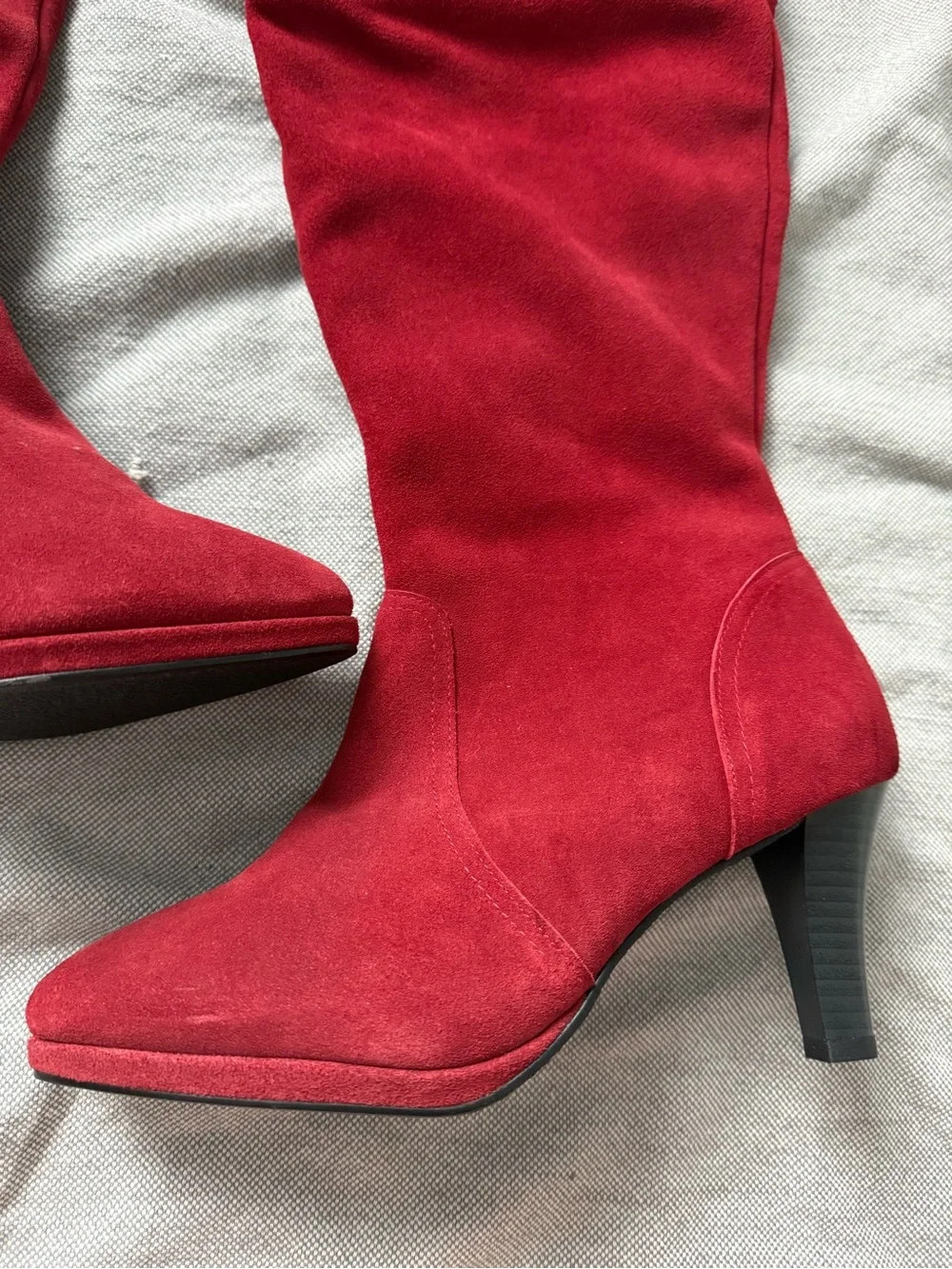 Hot in Hollywood Red Suede Slouch Over-the-Knee Heeled Boots